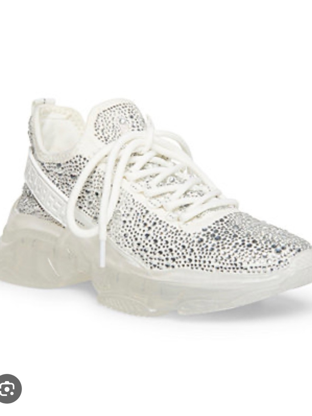 Steve Madden White Crystal Embellished Lace-Up Sneaker